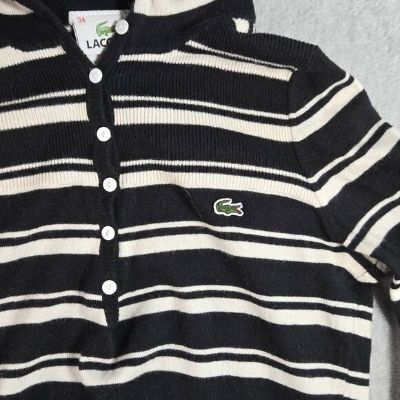 Lacoste Womens Top Henley Sweater Hoodie Cashmere Blend  Size 34 Striped Small - Picture 4 of 12